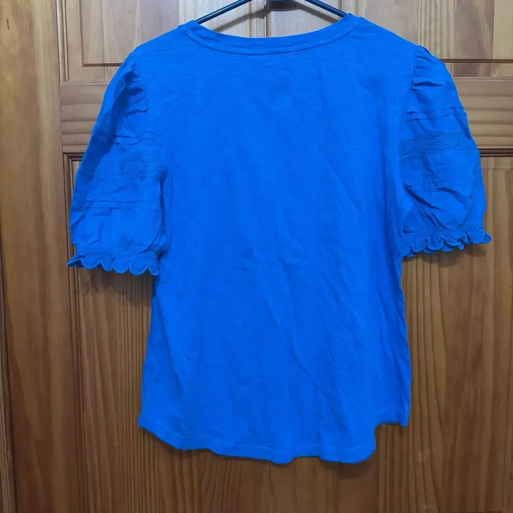 Lauren Ralph Lauren Blue T-Shirt with Fluffy Sleeves Size M